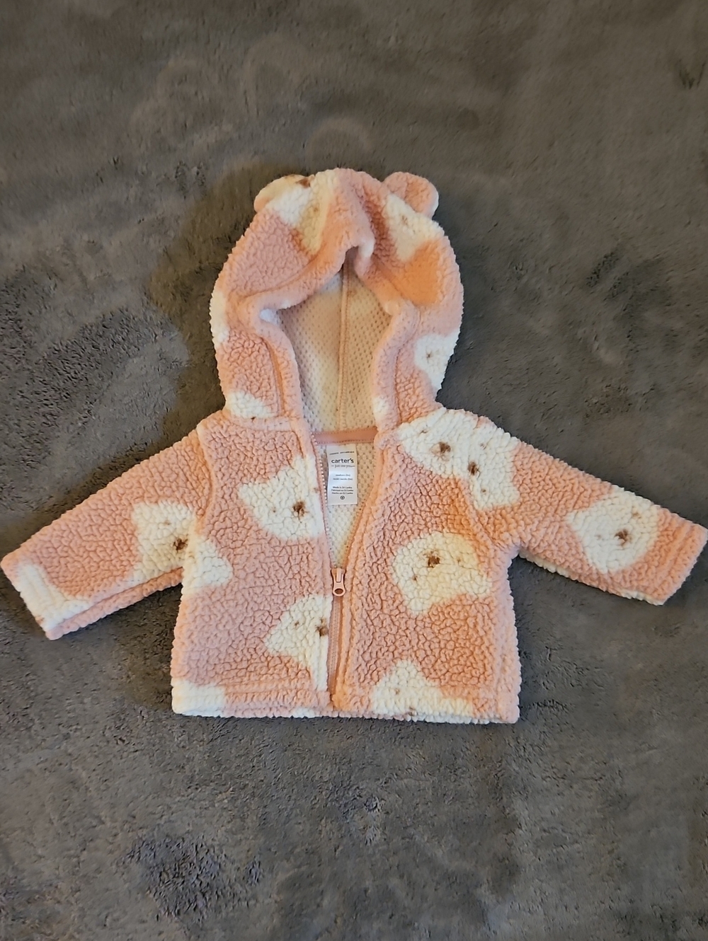 Carter's Peach and White Sherpa Hooded Jacket with Bear Ears